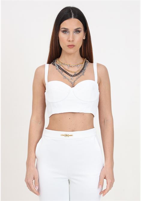 White women's bustier top in double stretch crepe with necklace ELISABETTA FRANCHI | TO01742E2360